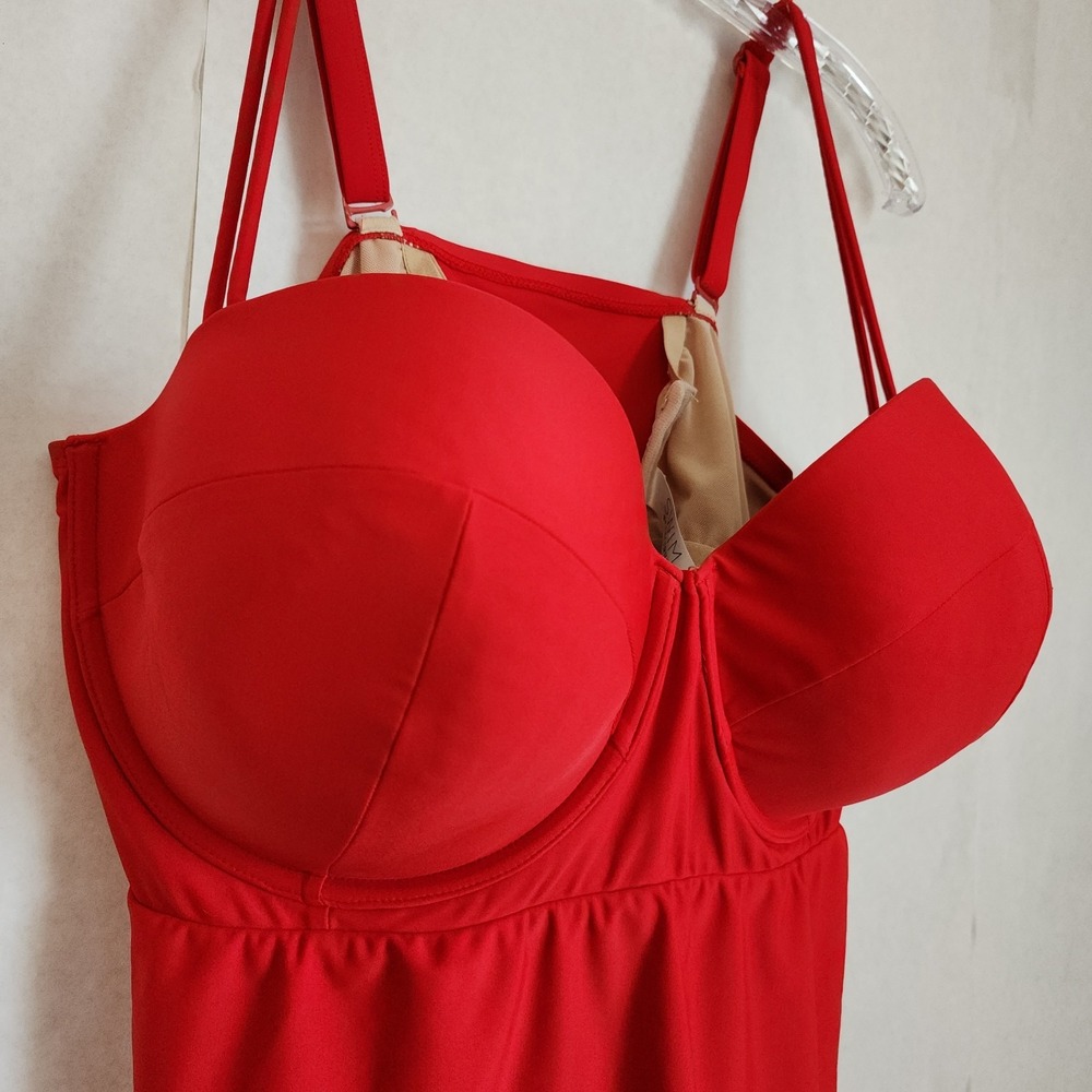 Cacique Bandeau Tankini Womens Size 40F Red Padded Swimwear Underwire Plus *Flaw - Picture 11 of 13